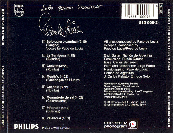 Paco De Lucia* – Solo Quiero Caminar (Used) (Mint Condition)